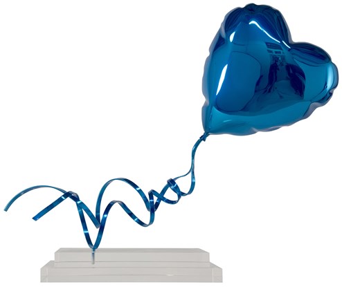 Flying Balloon Heart (Blue) by Mr. Brainwash - Chrome Painted Fiberglass on Acrylic Base
